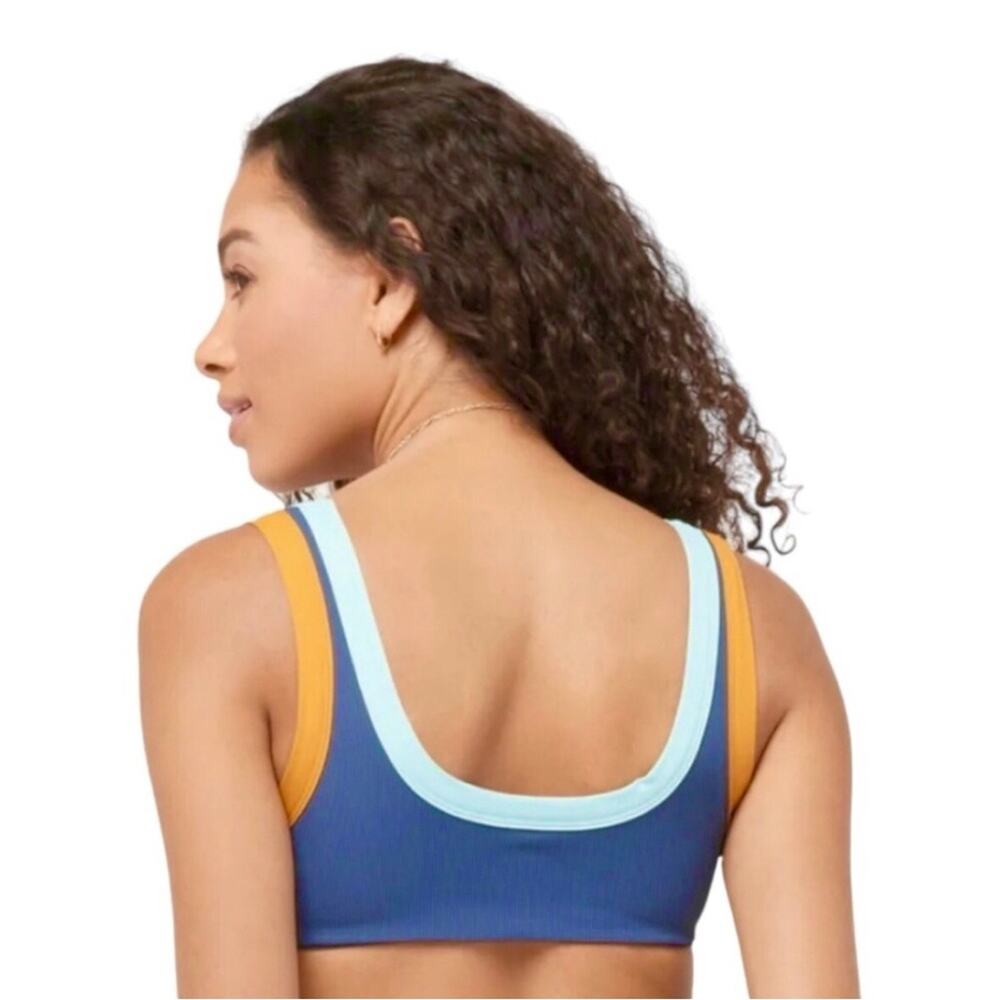 L*Space Lala Ribbed Colorblock Bikini Top in Slate Pool Blue Inca Gold XL NWT - Picture 5 of 6